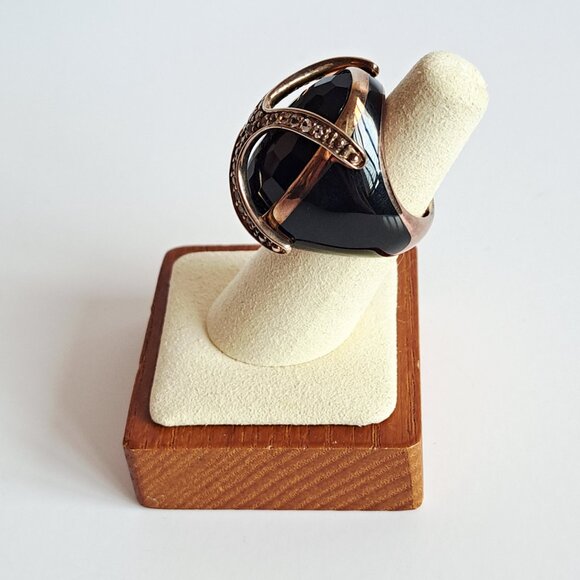 New Angelique de Paris Large Black Gold Plated Cage Ring Size 6 - Picture 6 of 15